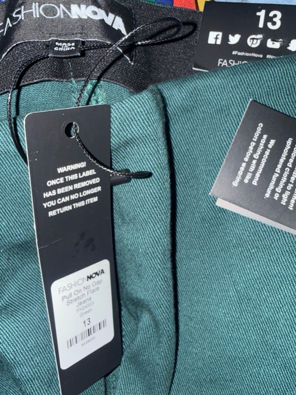 Fashion Nova Green Pull On No Gap Stretch Flare Jeans - Picture 3 of 4